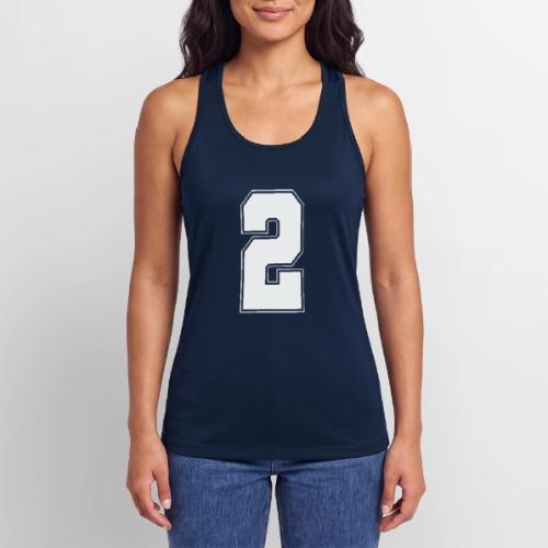 White Number 2 – Varsity Font - Women’s Performance Racerback Tank Top