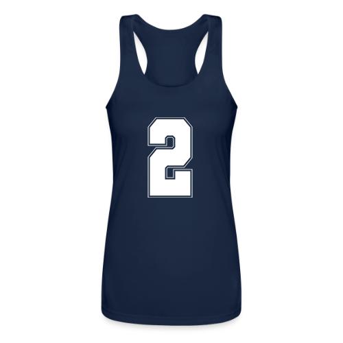 White Number 2 – Varsity Font - Women’s Performance Racerback Tank Top