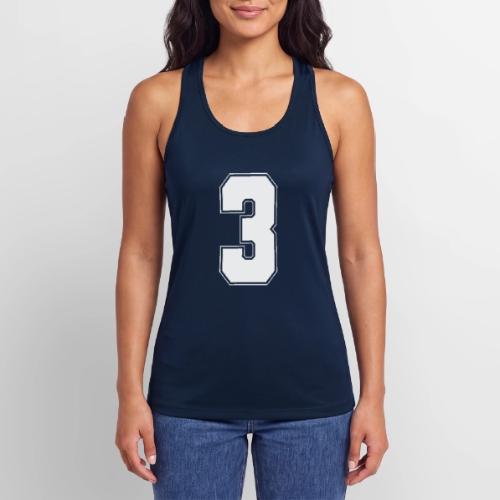 White Number 3 – Varsity Font - Women’s Performance Racerback Tank Top