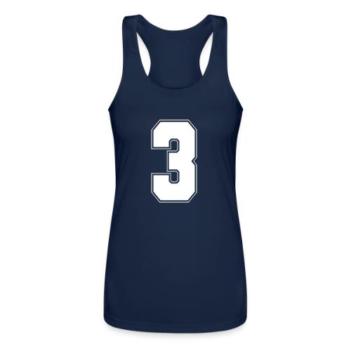 White Number 3 – Varsity Font - Women’s Performance Racerback Tank Top