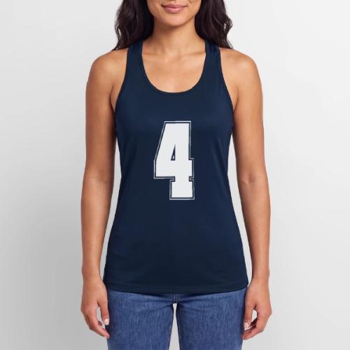 White Number 4 – Varsity Font - Women’s Performance Racerback Tank Top