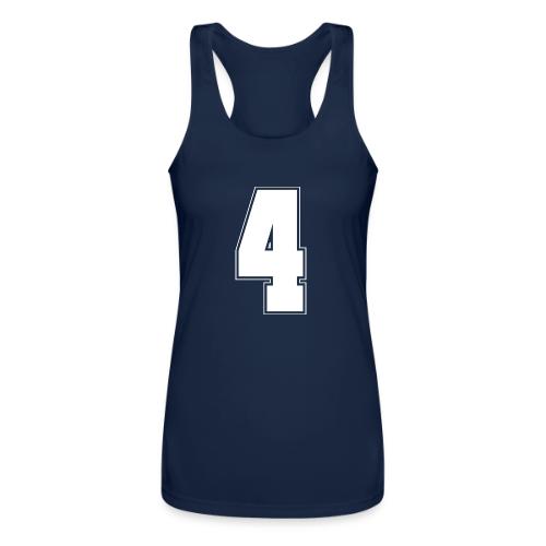 White Number 4 – Varsity Font - Women’s Performance Racerback Tank Top