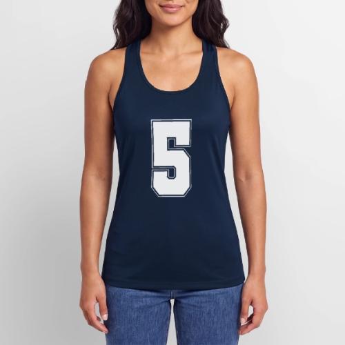 White Number 5 – Varsity Font - Women’s Performance Racerback Tank Top