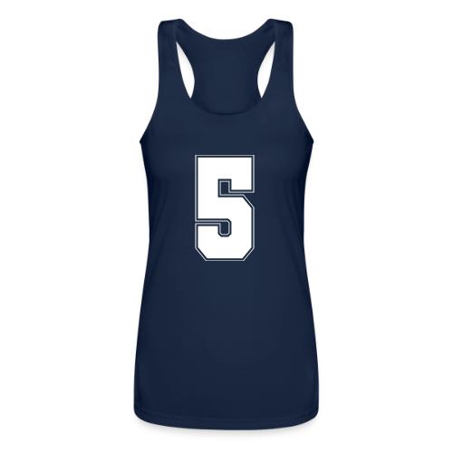 White Number 5 – Varsity Font - Women’s Performance Racerback Tank Top