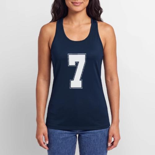 White Number 7 – Varsity Font - Women’s Performance Racerback Tank Top
