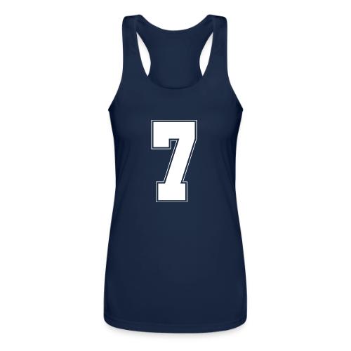 White Number 7 – Varsity Font - Women’s Performance Racerback Tank Top