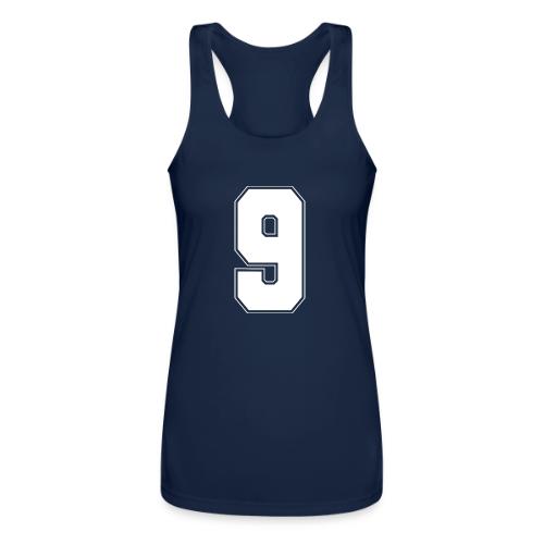 White Number 9 – Varsity Font - Women’s Performance Racerback Tank Top