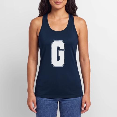 White Letter G – Varsity Alphabet Monogram - Women’s Performance Racerback Tank Top
