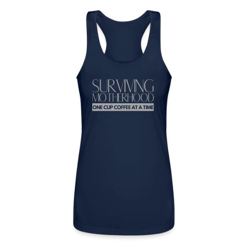 Surviving Motherhood One Cup Coffee At A Time - Women’s Performance Racerback Tank Top