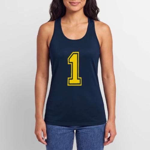 Number 1 in a classic athletic collegiate font - Women’s Performance Racerback Tank Top