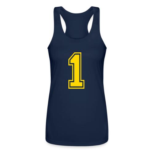 Number 1 in a classic athletic collegiate font - Women’s Performance Racerback Tank Top