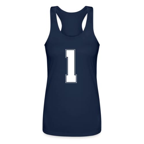 White Number 1 – Varsity Font - Women’s Performance Racerback Tank Top