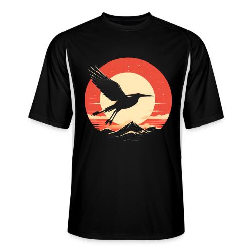 Majestic Crane Soaring Against Rising Sun - Men’s Cooling Performance Color Blocked Jersey