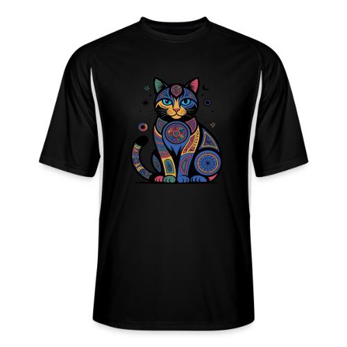 Vibrant Geometric Cat Mandala - Men’s Cooling Performance Color Blocked Jersey