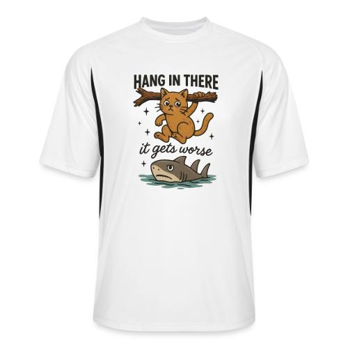 Funny Hang in There, It Gets Worse Cat and Shark - Men’s Cooling Performance Color Blocked Jersey