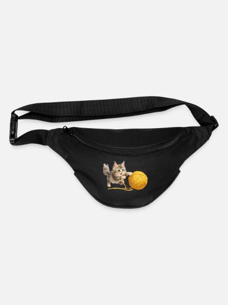 Playful Kitten and Yarn Ball - Fanny Pack - black