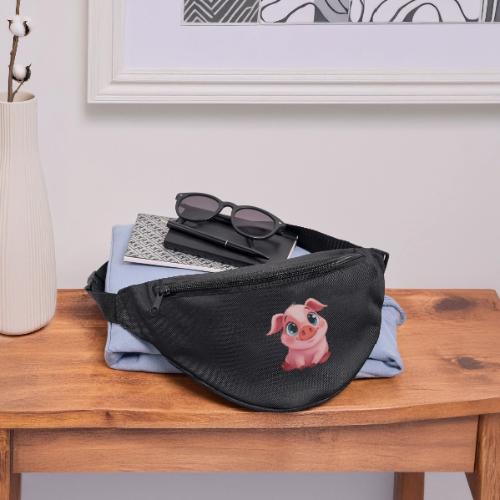 Adorable Cartoon Baby Pig Sitting with Big Eyes - Fanny Pack 