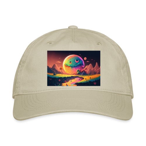 Spooky Smiling Moon Mountainscape - Psychedelia - Organic Baseball Cap