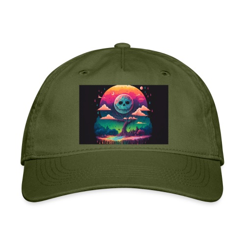 A Full Skull Moon Smiles Down On You - Psychedelic - Organic Baseball Cap