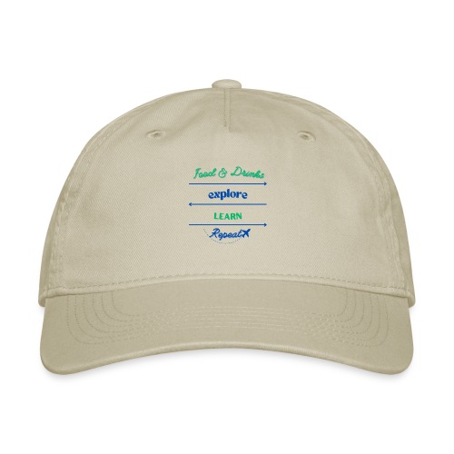 Eat, explore, learn, repeat - blue/green - Organic Baseball Cap