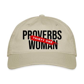 Proverbs 31 Christian Faith Strong Woman Design - Organic Baseball Cap - khaki - Front