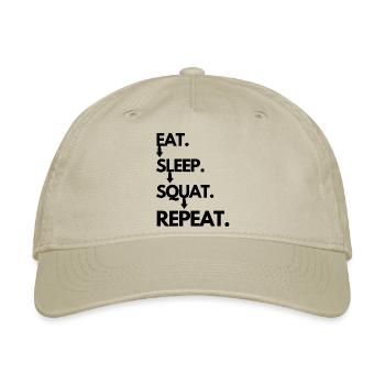 Eat Sleep Squat Repeat, motivational squats quotes - Organic Baseball Cap - khaki - Front