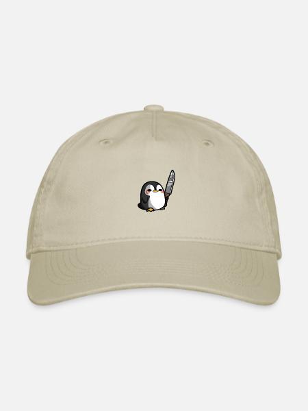 Cute Penguin with Knife - Organic Baseball Cap - khaki