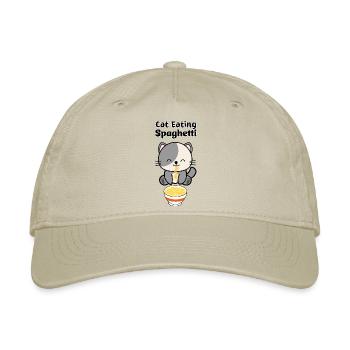 Cat Eating Spaghetti - Organic Baseball Cap - khaki - Front