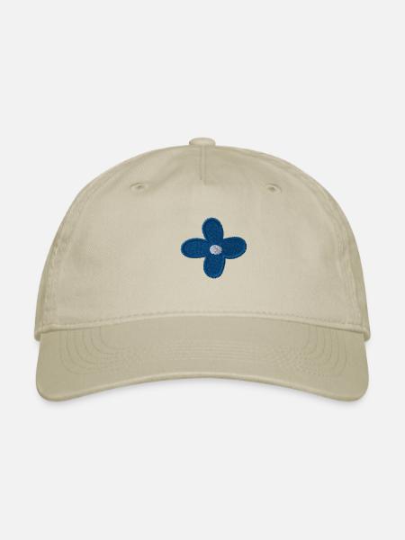 Blue flower embroidered - Organic Baseball Cap - khaki - Front