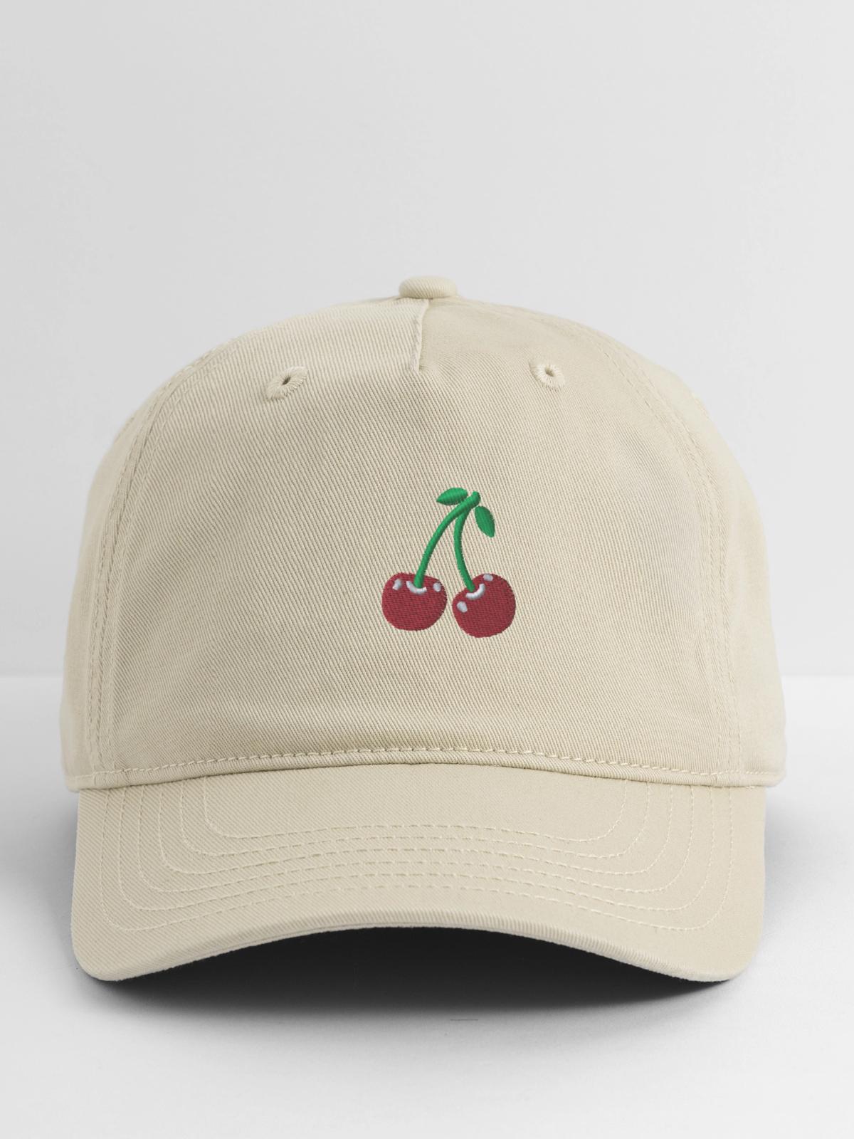Cherries embroidered - Organic Baseball Cap - khaki - Front
