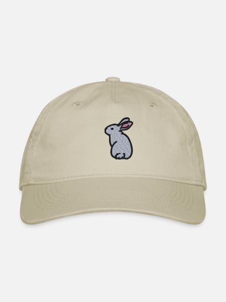 White rabbit embroidered - Organic Baseball Cap - khaki - Front