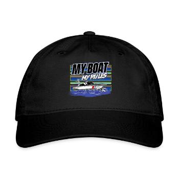 My Boat My Rules Shirt Funny Boating Gift Ideas - Organic Baseball Cap - black - Front
