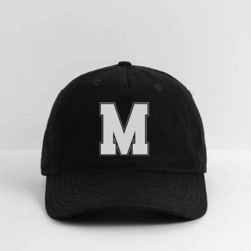 White Letter M – Varsity Alphabet Monogram - Organic Baseball Cap
