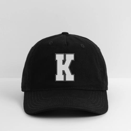White Letter K – Varsity Alphabet Monogram - Organic Baseball Cap