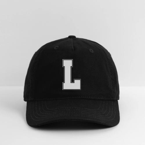White Letter L – Varsity Alphabet Monogram - Organic Baseball Cap