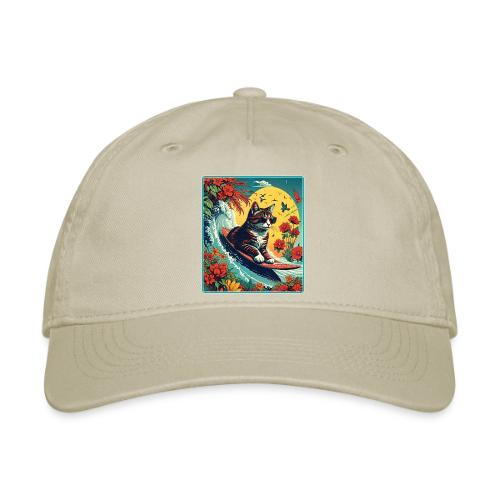 Kitten Surfing In Flowers - Organic Baseball Cap