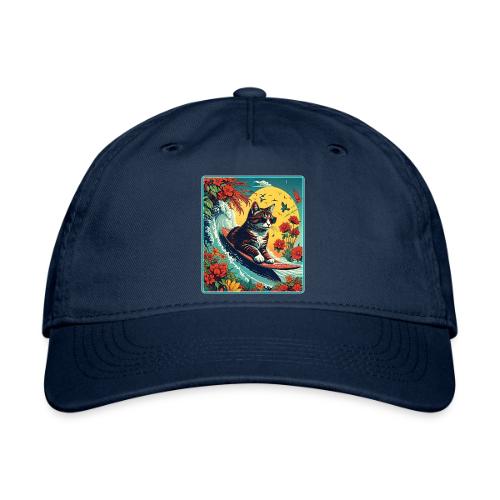 Kitten Surfing In Flowers - Organic Baseball Cap