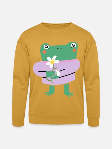 Shy Frog with Flower - Bella + Canvas Unisex Sweatshirt - heather mustard