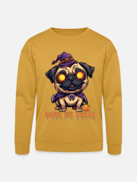 Pug Halloween Bark or Treat - Bella + Canvas Unisex Sweatshirt - heather mustard