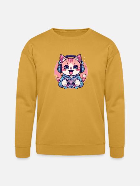 Pixel Purring Gamer Kitty - Bella + Canvas Unisex Sweatshirt - heather mustard