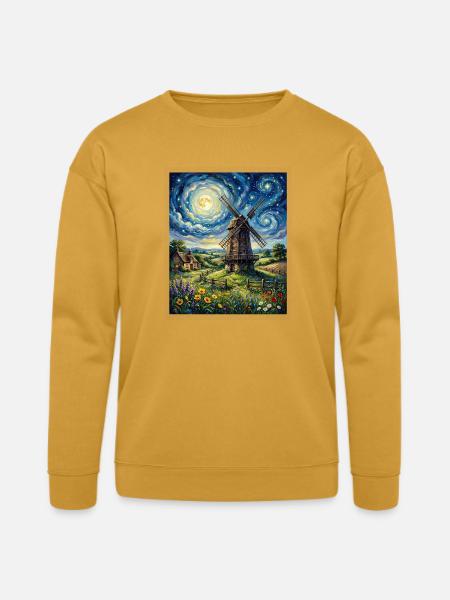 Moonlit Windmill in Bloom - Bella + Canvas Unisex Sweatshirt - heather mustard