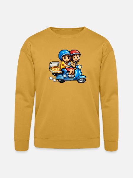 Boy and Girl on Vespa with Pizza! - Bella + Canvas Unisex Sweatshirt - heather mustard