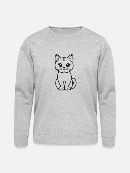 Outline Cat Detailed Cat Face - Bella + Canvas Unisex Sweatshirt - heather gray