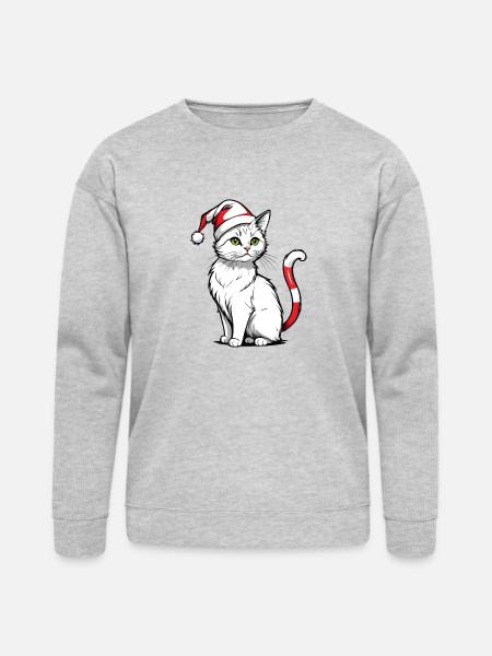 White Christmas Cat - Bella + Canvas Unisex Sweatshirt - heather gray