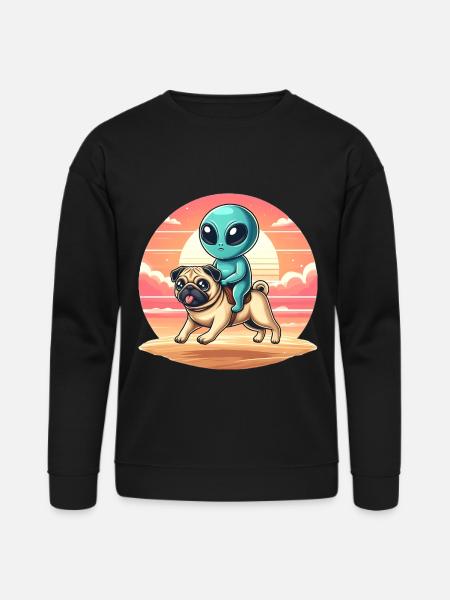 Alien Rides Pug - Bella + Canvas Unisex Sweatshirt - black