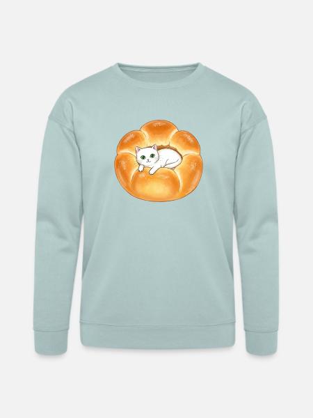 Whimsical Cat in Bread Illustration - Bella + Canvas Unisex Sweatshirt - dusty blue