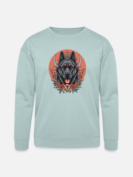 Floral Wolfdog Circle - Bella + Canvas Unisex Sweatshirt - dusty blue