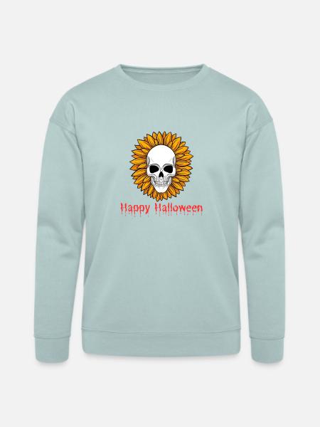 Sunflower Skull Halloween Tee - Bella + Canvas Unisex Sweatshirt - dusty blue