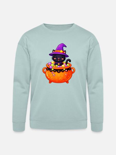 Whiskered Witch in Cauldron - Bella + Canvas Unisex Sweatshirt - dusty blue
