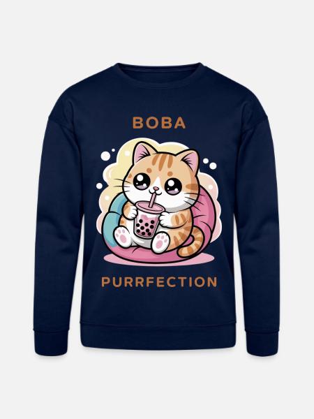 Boba Cat Purrfection - Bella + Canvas Unisex Sweatshirt - navy